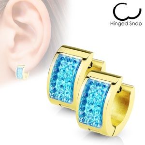 Gold and Sparkling Blue Hinged Snapped Earrings